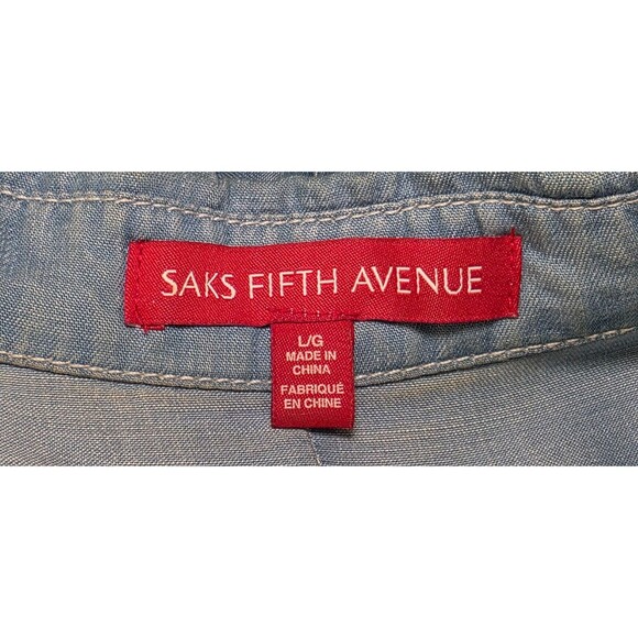 Saks Womens Chambray Blouse Western Boho Long Sleeve Button Up Shirt Blue Large - Picture 3 of 15